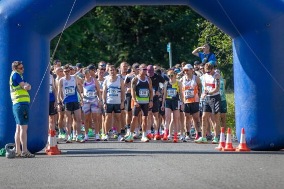 Runners at the start line of the Dundee Dram Half Marathon. Image: Steve Brown/DC Thomson