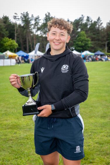 The winning competitor in the ladies heavyweights division at St Andrews Highland Games.