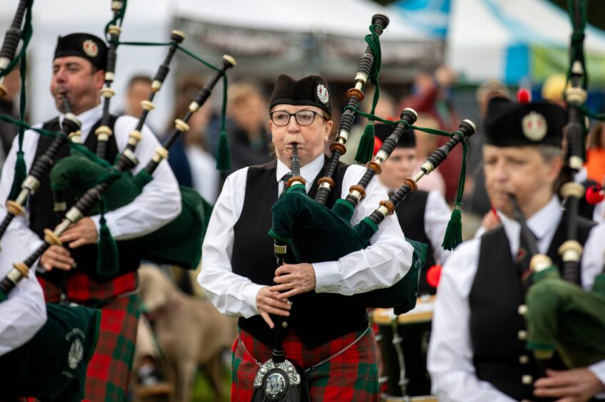 Pipers from City of St Andrews Pipe Band at St Andrews Highland Games.