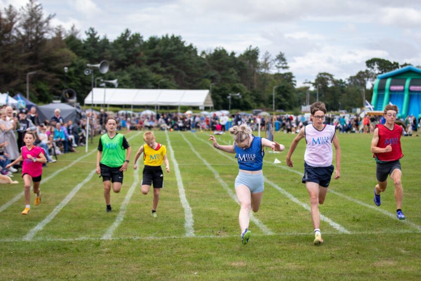 The finishing line of a foot race at St Andrews Highland Games.