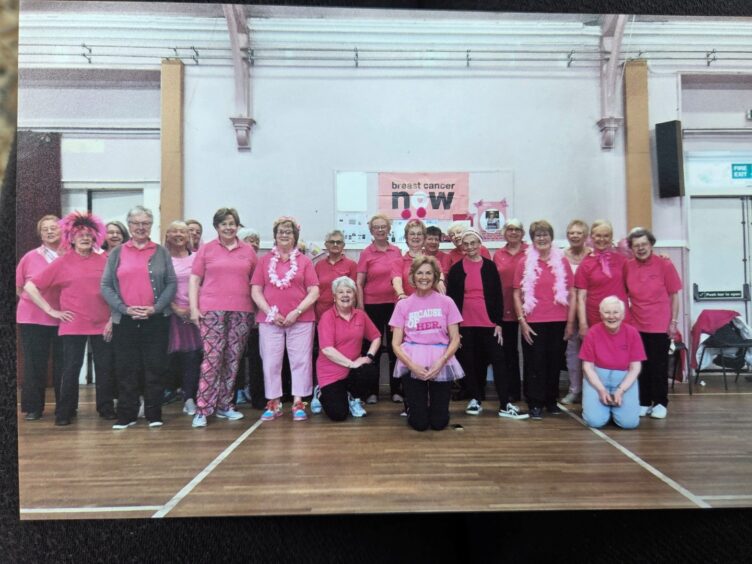 Perthshire's Sheila with her class members on one of her pink fundraising days for breast cancer.