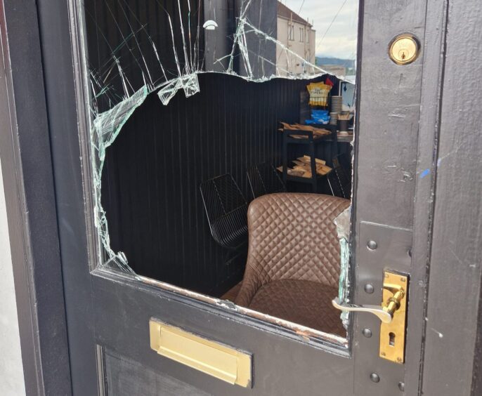 The front door was smashed in early Monday morning.