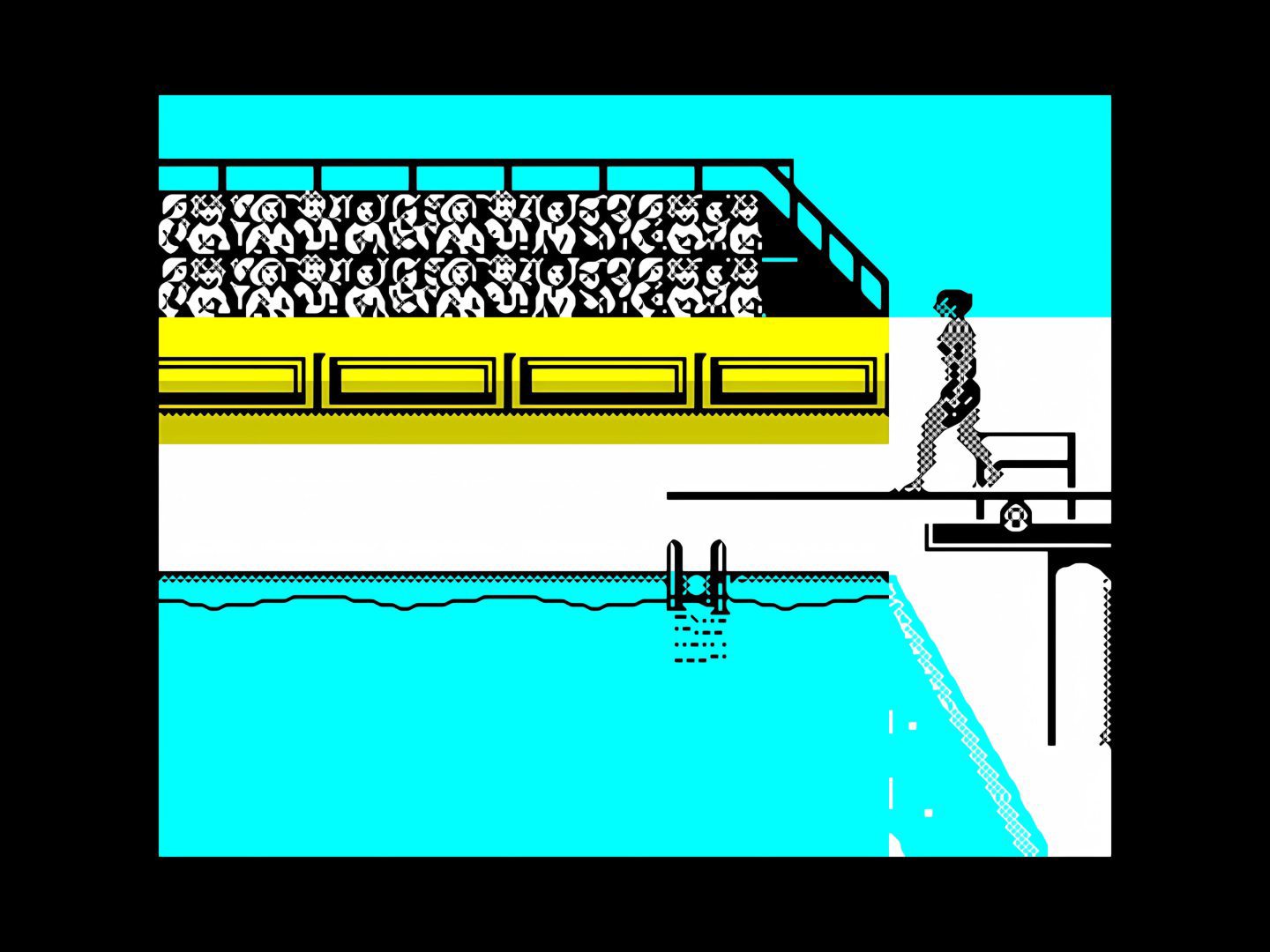 A computer game image of a swimmer.