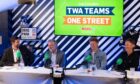 Dundee boss Steven Pressley and skipper Simon Murray joined George Cran and Graeme Finnan on stage at Twa Teams live. Image: Richard Hancox/DC Thomson