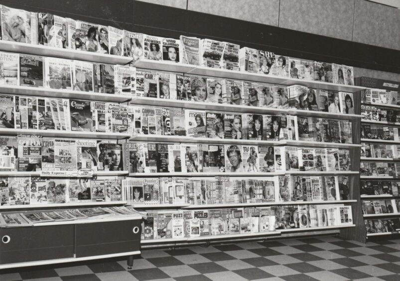 The busy shelves at Sandy Yule's newsagent.