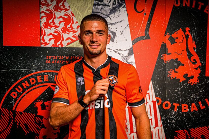 Dundee United's Max Watters in his new colours.