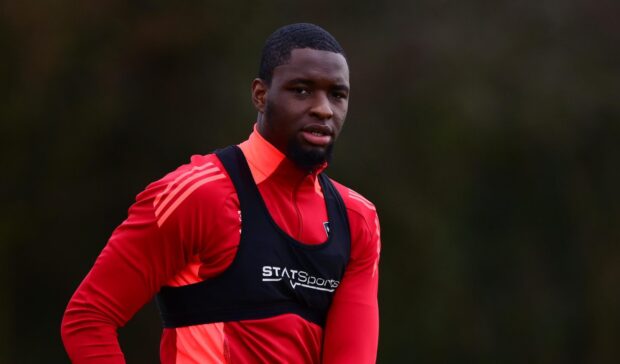 A close-up picture of Cheick Diabate training for Exeter.