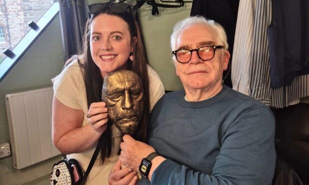 Lucy Milne with Brian Cox and her sculpture. Image: Lucy Milne
