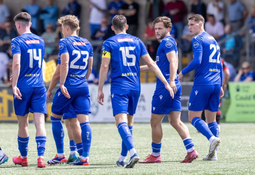 The St Johnstone players after Jamie Gullan opened the scoring.