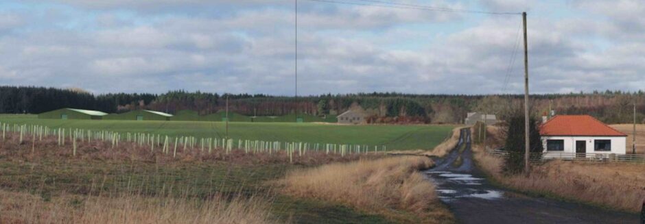farm road with farm site behind
