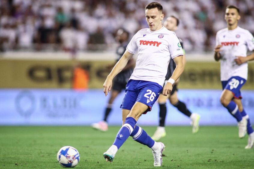 Ivan Dolcek in Conference League action for Hadjuk Split.