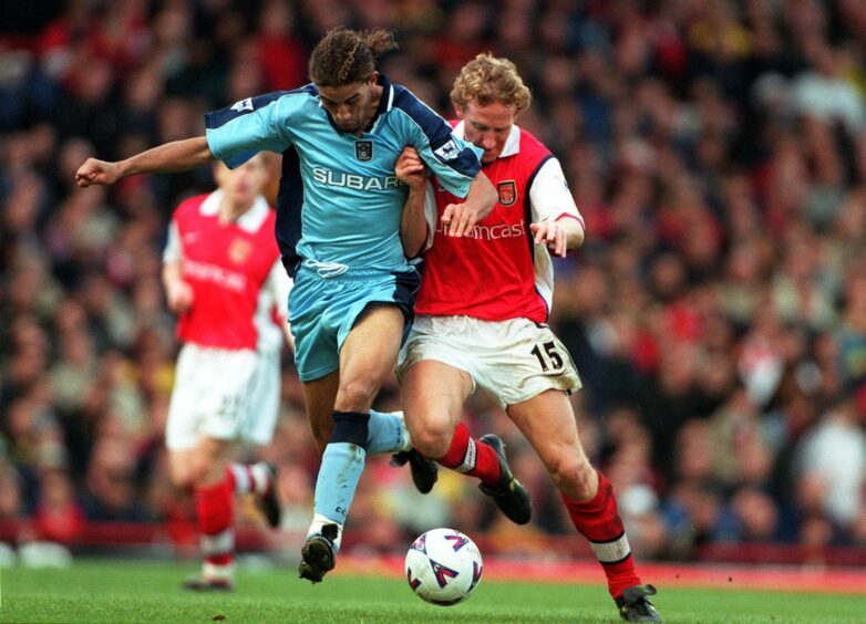 Mustapha Hadji, left, in action for Coventry against Arsenal