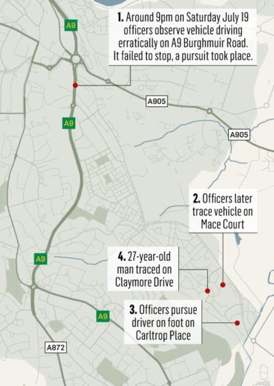 A map of the A9 police chase in Stirling. 