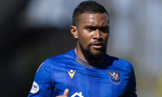 A close-up picture of Victor Griffith in action for St Johnstone.
