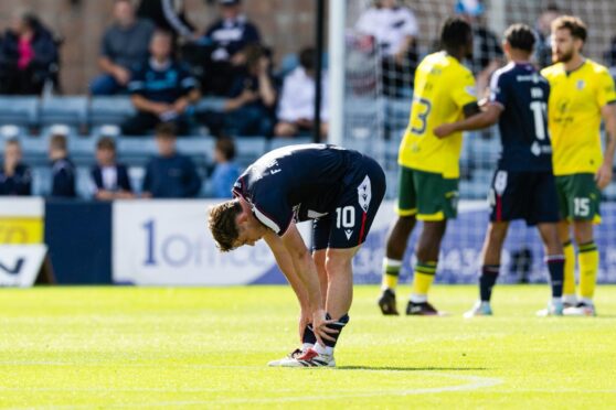 Fin Robertson at full-time after Dundee lost their opening match of the season. Image: Mark Scates/SNS