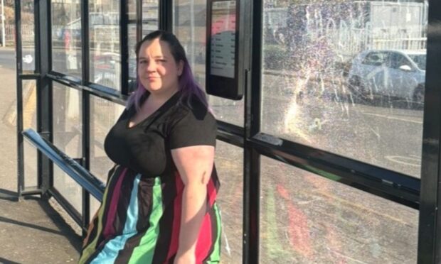 Councillor Louise Kennedy-Dalby at Cupar railway station bus stop