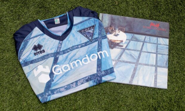 Dunfermline Athletic's new third kit side by side with The Skids album it was inspired by.
