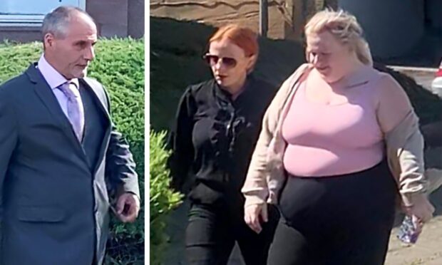 PC Steven Charletta sat in the dock at Falkirk Sheriff Court alongside Chloe Sinclair, left, and Freya Shaw, right.