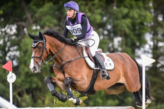 Rider galloping on eventing horse