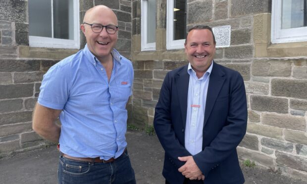 Eden Project chief executive Andy Jasper and project director John Pye outside the new Dundee offices. Image: Rob McLaren/DC Thomson.