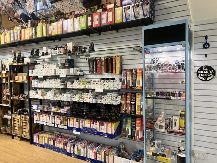 Shelves and display cabinets inside the new store.