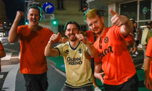 CR0054513 , Alan Temple, Vienna. Photos of UEFA Conference League tie, Dundee United v Rapid Vienna. Picture Shows, Dundee United fans return to the centre via the specially arranged underground train, Vienna, Austria, 07th August 2025. Image: Kim Cessford / DC Thomson