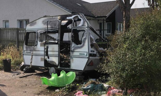 The aftermath of a caravan fire in Alloway Gardens, Linlathen, Dundee.
