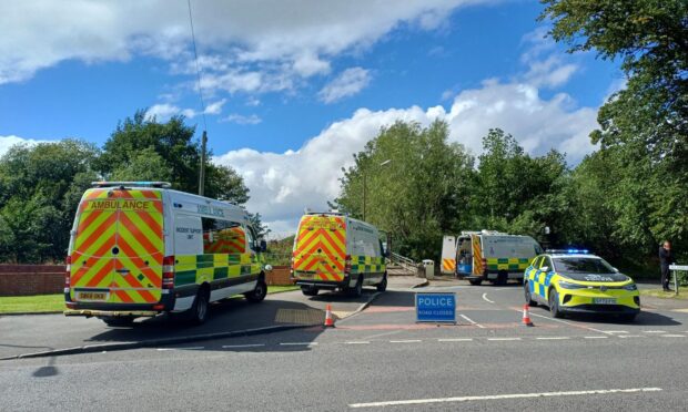 Emergency services have descended on Allanvale Road in Bridge of Allan. Image: Isla Glen/DC Thomson