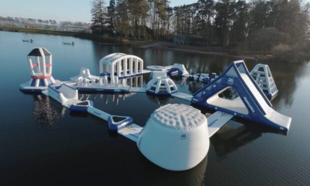 The Angus Aqua Park opened at Monikie Country Park in May. Image: Angusalive/Broadwing Media