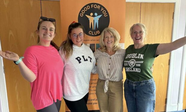 BeNeFIT gym chiefs Becky Fairlie and Neve Goodwillie with Good For You Club founders Anne Smith and Joan Masterton in front of Good For You Club logo