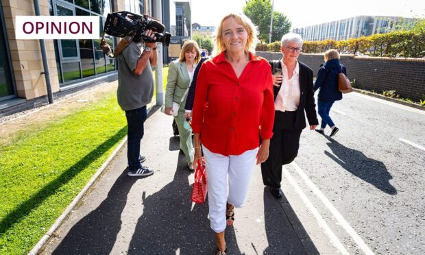 Fife nurse Sandie Peggie leaves the employment tribunal in Dundee