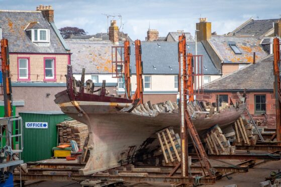 The 86-year-old fishing boat Dundarg is almost completely dismantled at Arbroath. Image: Steve Brown/DC Thomson