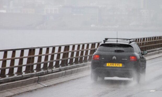 Drivers faced wet conditions on the Tay Road Bridge on Monday morning. Image: Steve Brown/DC Thomson