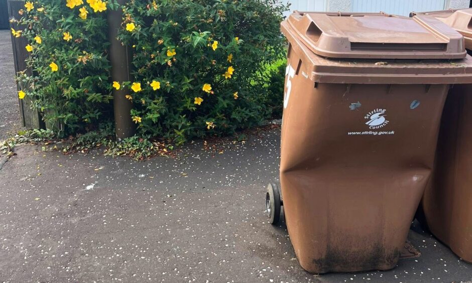 Warped brown wheelie bins were spotted across Stirling. Image: Jen Spence McFarland
