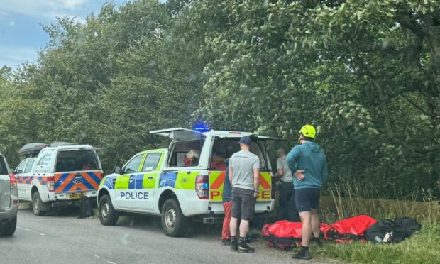 Rescue teams at Reekie Linn Waterfall in Angus. Image: Lucy Scarlett/DC Thomson