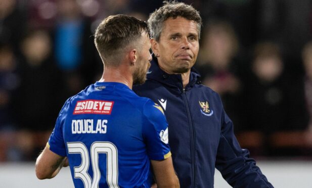 Barry Douglas with Simo Valakari after St Johnstone were relegated.