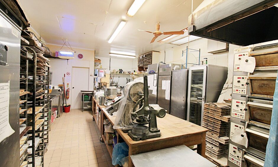 The bakery's kitchen area.