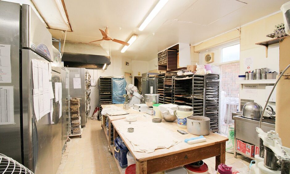 The bakery's kitchen area.
