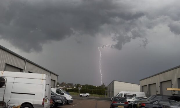 A lightning strike seen from Southmuir, Kirriemuir. Image: Chris McKean