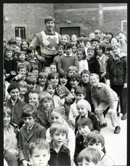David Prowse - better known as the Green Cross Man or Darth Vader of Star Wars - at Ardler Community Centre in June 1982.