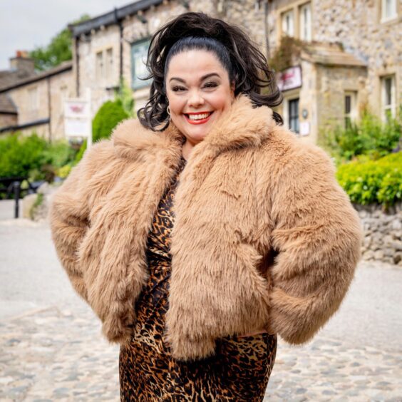 Lisa Riley dressed as Emmerdale's Mandy Dingle