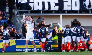 What happened to Dundee in the second half at Falkirk and why did it end in embarrassment?