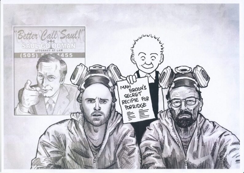 Oor Wullie checks out the Breaking Bad and Better Call Saul sketches.