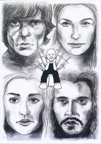 DC Thomson artwork of Oor Wullie and Game of Thrones. 