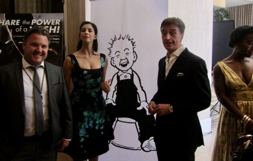 American comedian and actress Sarah Silverman with the pop-up Oor Wullie and Tony Cochrane. 