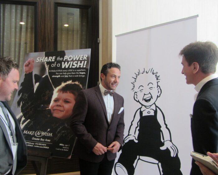 Actor Warren Brown meets Tony Cochrane and Oor Wullie at the Critics' Choice Awards in 2014
