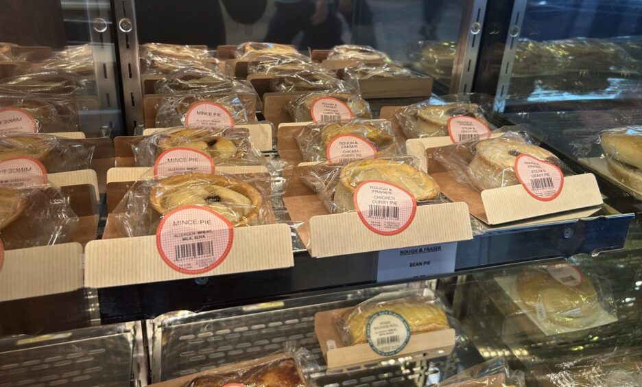 A number of pies on display in the cafe.