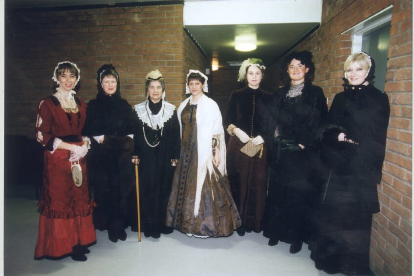 Models from the Phoenix Costume and Drama Group in period costume at Ardler Community Centre in October 1998.