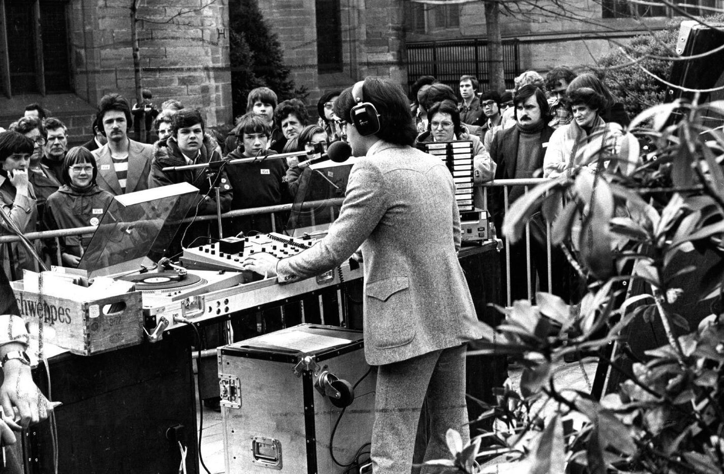 A DJ spinning the decks in the Overgate.