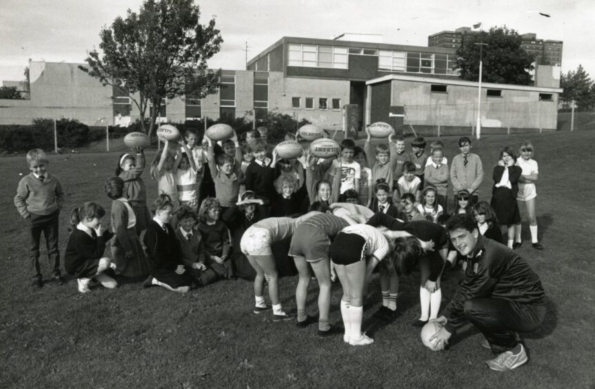 Whitfield primary pupils being taught rugby in the 1980s. 